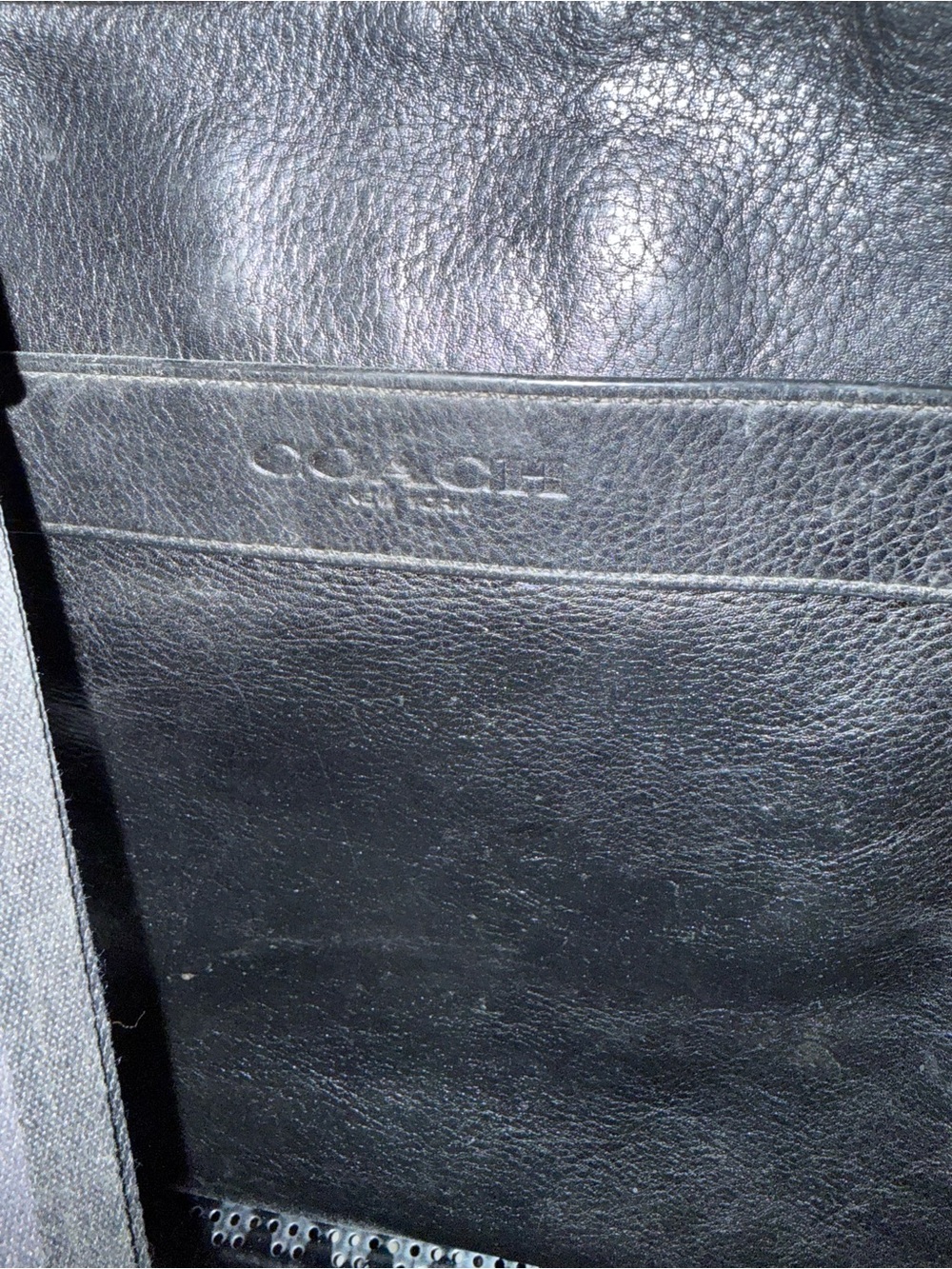 Coach Black Leather Messenger Bag with Embossed Logo
